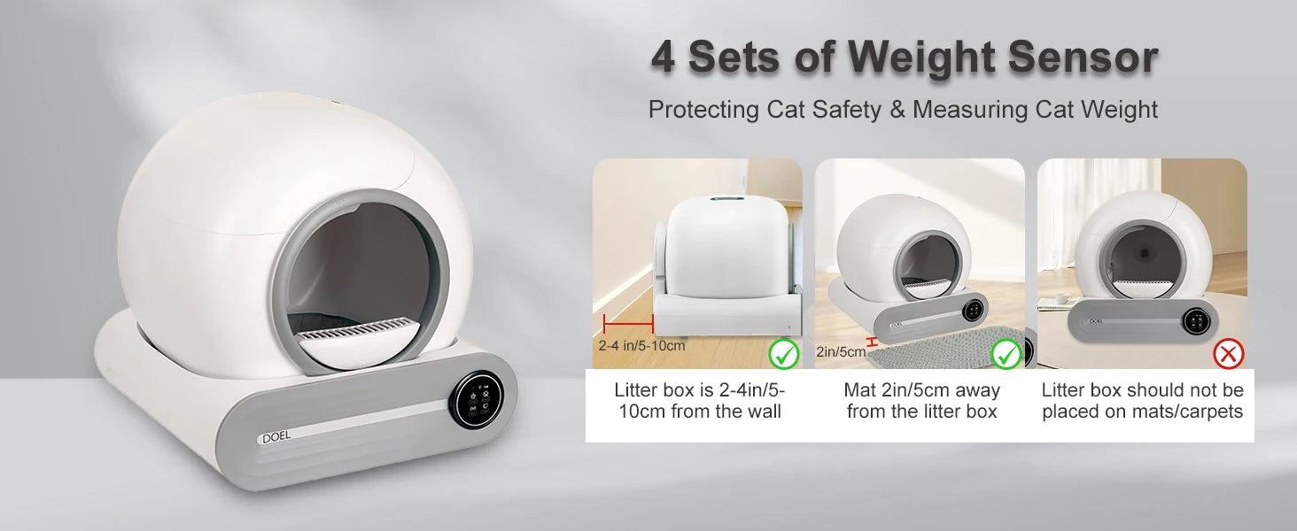 DOEL Self Cleaning Cat Litter Box 65L Automatic Cat Litter Box w/ Trash Bag & Litter Mat Smart Cat Toilet App Control 2.4G WiFi luxecrown.co.uk