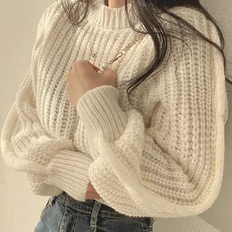 Loose Vintage Harajuku Lantern Long Sleeve Women Sweater Korean Autumn Winter Knitwear Soft Warm Tops Chic Solid Femme Sweater