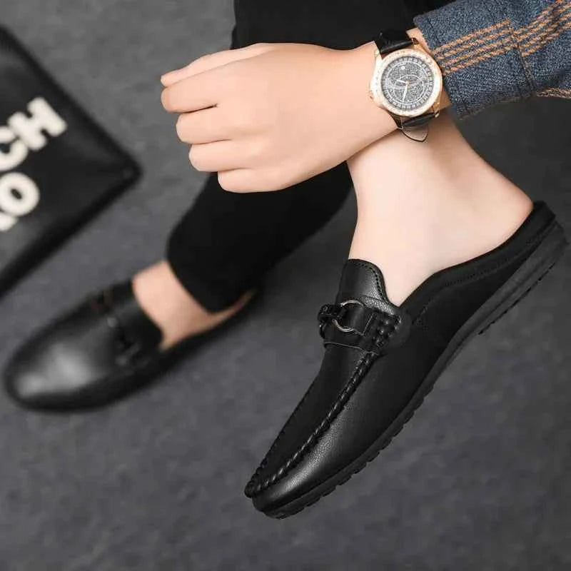 Summer Half Shoes For Men Comfortable Leather Casual Shoes Soft Flat Men's Loafers Lightweight Slip-on Shoes Man Daily Slippers luxecrown.co.uk