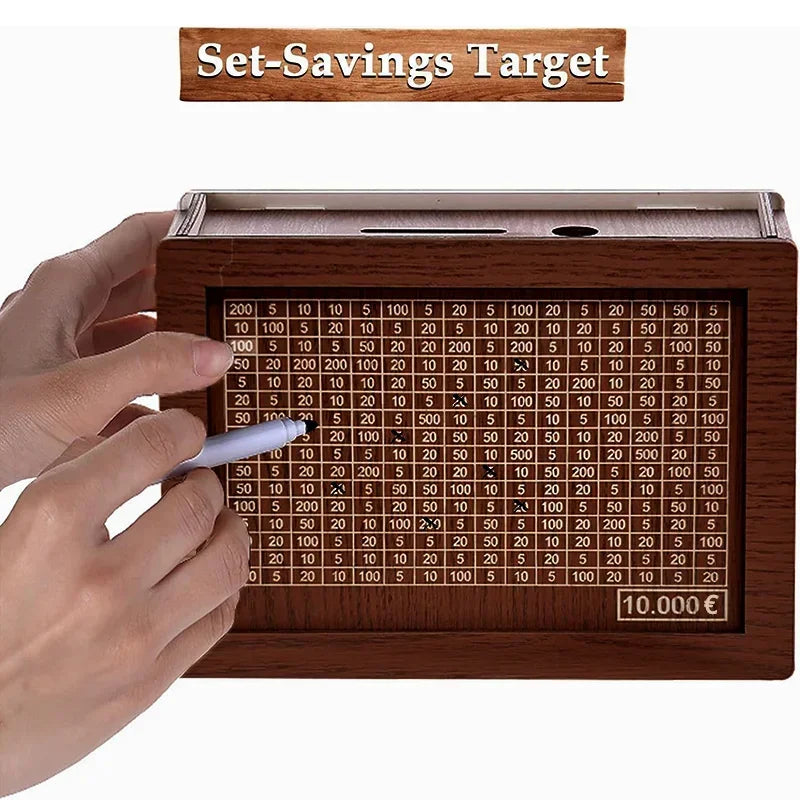 1000/2000/3000/5000/10000 Euro Money Box Wooden Piggy Bank Money Vault Savings Box Challenge Cash Storage Case Streetsharks