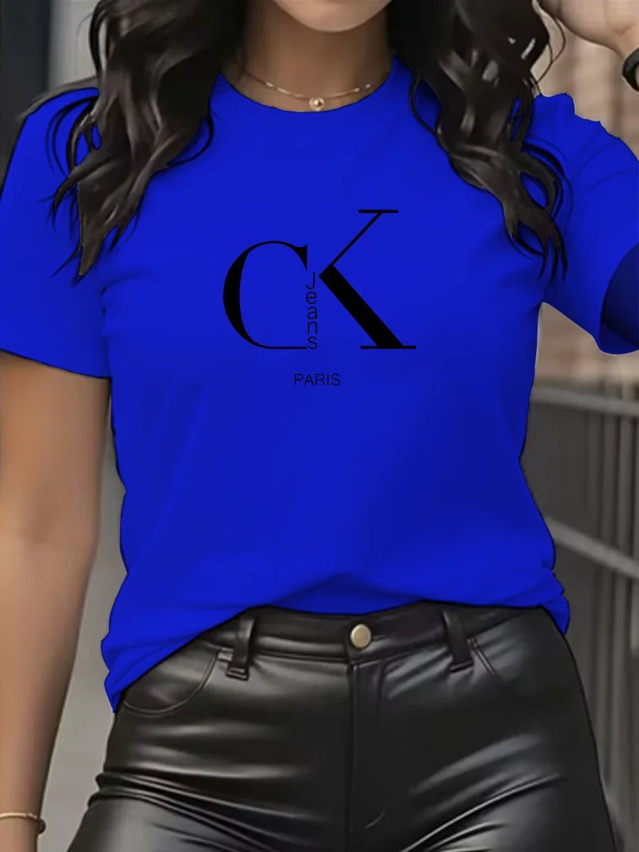 Summer luxury brand fashion cartoon letter print crew collar clothing short sleeve T-shirt trend women's summer Y2K top luxecrown.co.uk