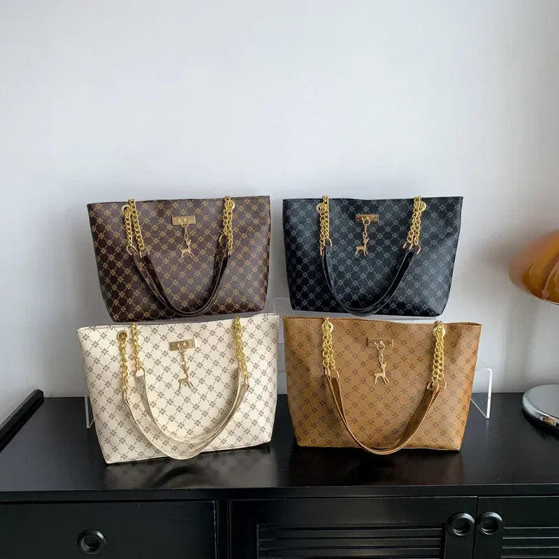 Women Luxury Design New Presbyopic Handbag Large Capacity Handbag Fashion Printing Shoulder Bag Trendy Shopping Bag with pendant luxecrown.co.uk