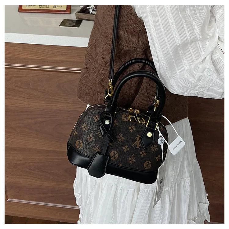 Fashion Luxury Design Women's Shell Handbag Retro Print PU Leather Shoulder Bag Girls Street Trend Premium Crossbody Bag Soft luxecrown.co.uk