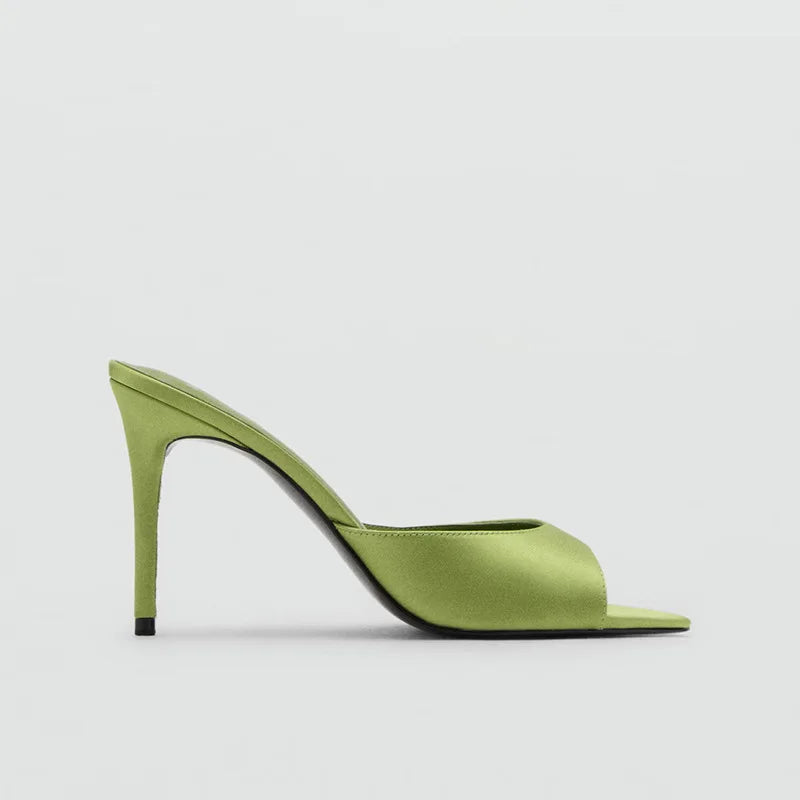 2026 Summer New Women's High Thin Heels Pointed Toes Fashion Slippers Elegant Satin Shoes Sexy Peep Toe Stiletto Sandals Pumps luxecrown.co.uk