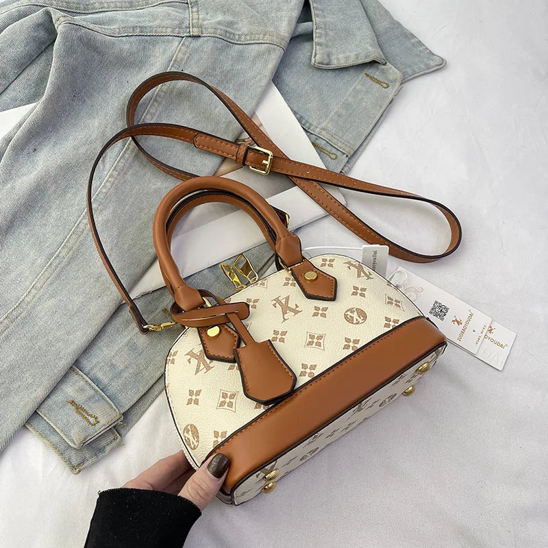 Fashion Luxury Design Women's Shell Handbag Retro Print PU Leather Shoulder Bag Girls Street Trend Premium Crossbody Bag Soft luxecrown.co.uk