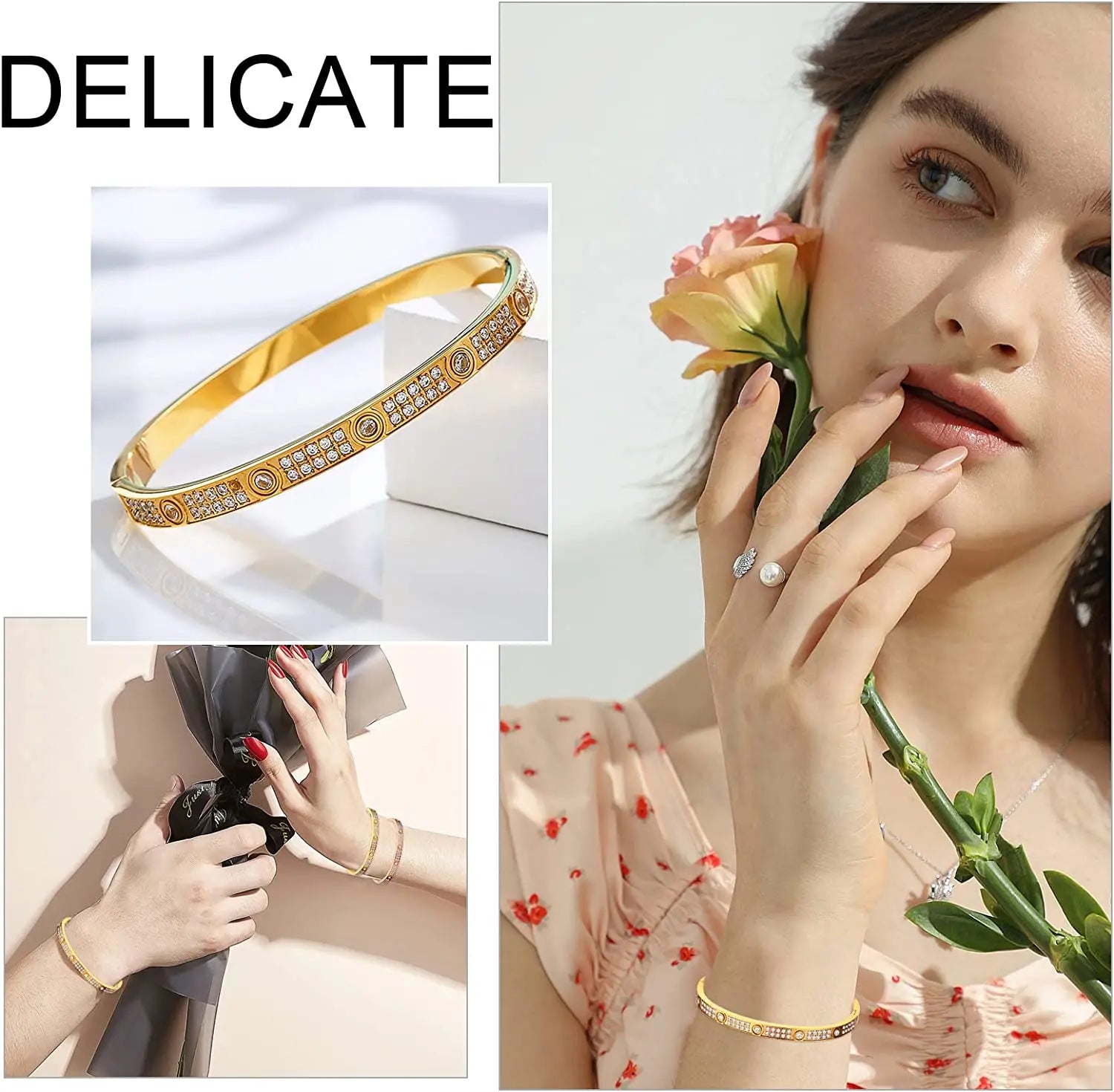 2025 New Design Gold Color Zircon And Cross Nut Nail Bracelet Gold & Bangle For Woman Stainless Steel Screw Brand Jewelry Streetsharks