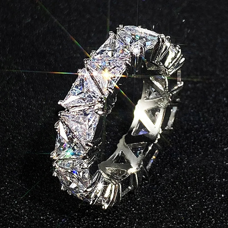 Luxurious 925 Sterling Silver Ring, Triangular Zircon Ring with Aaa Zircon Crystal, Engagement Jewelry Gift for Women Streetsharks