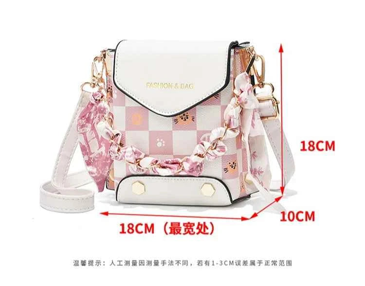Wear-resistant PU leather mini single-shoulder bag for women, flip cover cartoon square graffiti crossbody bag