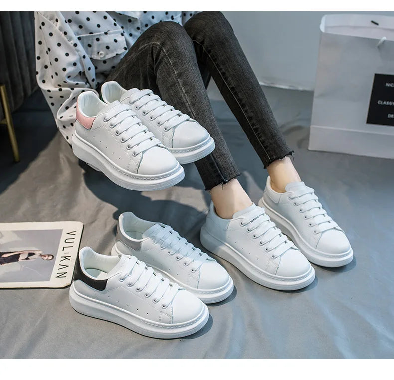 McQueen women's new popular white shoes, versatile and super fiber breathable thick sole, height increasing McQueen sponge cake Streetsharks