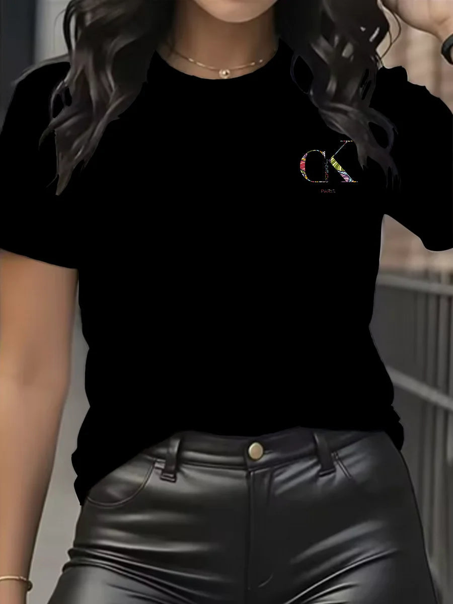 Summer luxury brand fashion cartoon letter print crew collar clothing short sleeve T-shirt trend women's summer Y2K top luxecrown.co.uk