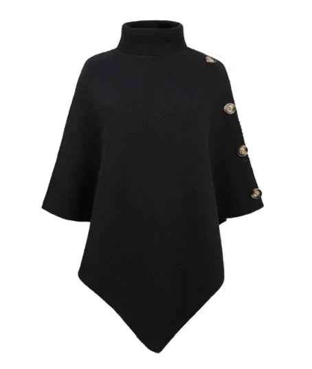 2025 Autumn Winter Shawl Cloak Sweater Solid Color Turtleneck Oversized Cape Coat Female Ponchos Pullover Knitted Bat Sleeve Top