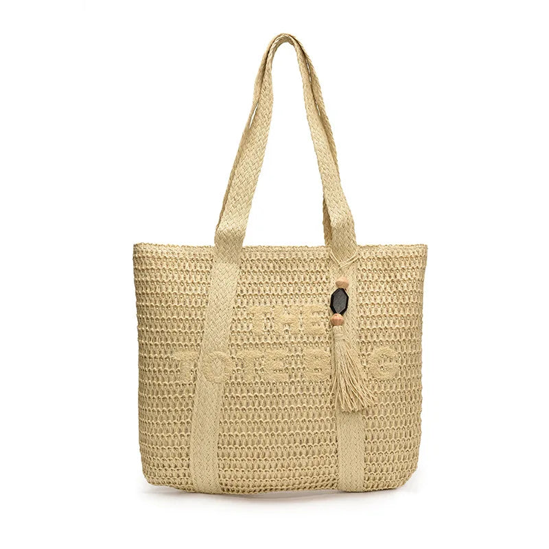 French Style Large Capacity Woven Straw Woven Bag for Women New Beach Vacation Shoulder Bag Casual Commuting Tote Bag Purse luxecrown.co.uk