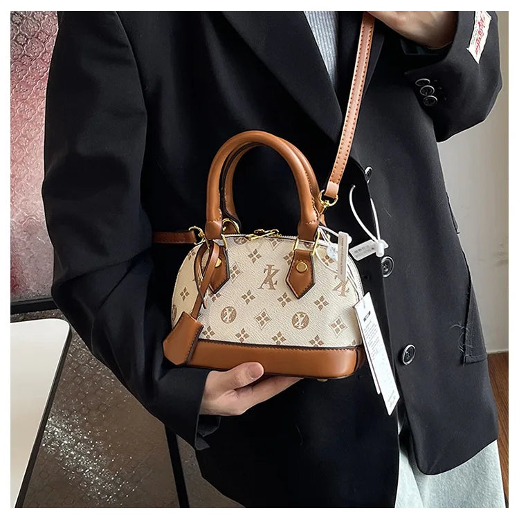 Fashion Luxury Design Women's Shell Handbag Retro Print PU Leather Shoulder Bag Girls Street Trend Premium Crossbody Bag Soft luxecrown.co.uk