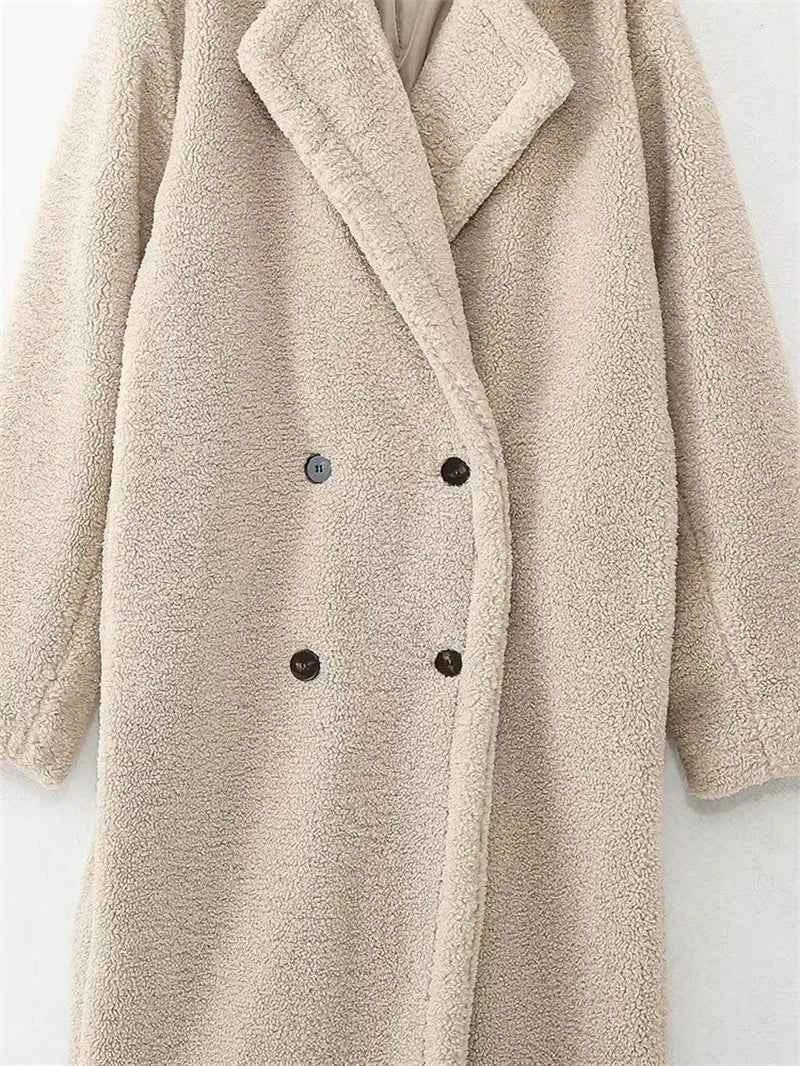 KEYANKETIAN Winter New Women's Teddy Bear Coat Stylish Thick Thick Warm Faux Fur Fleece Lady Long Coat Double Breasted Jacket