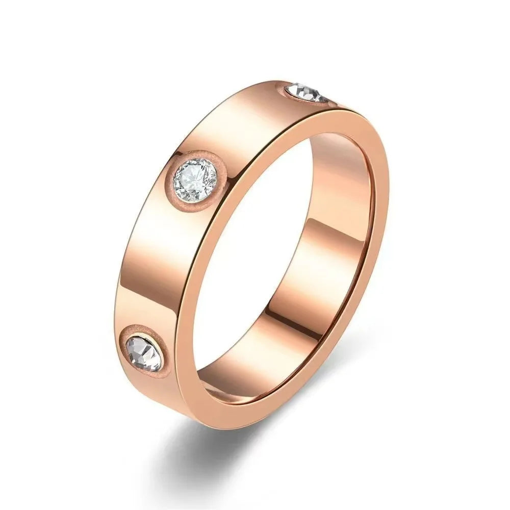Stainless Steel Rose Gold Color Love Ring for Women Men Couple Shiny Zircon Rings Jewelry Streetsharks