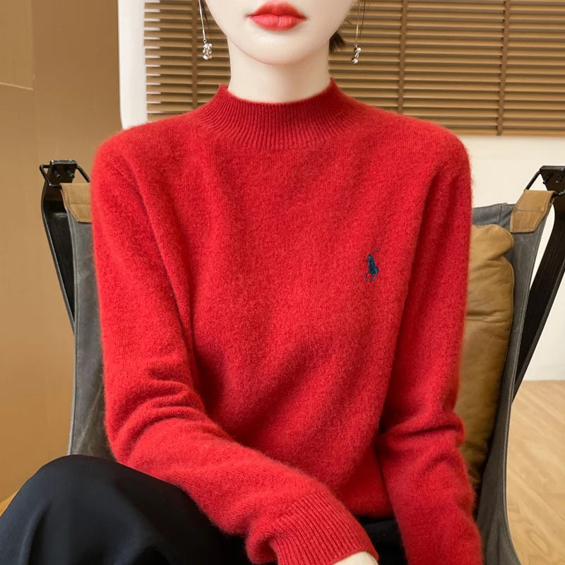 2024 Autumn/Winter Women's New Cashmere Hoodie Fashionable Embroidered Half High Neck Soft Cashmere Explosive100% Australianwool Streetsharks