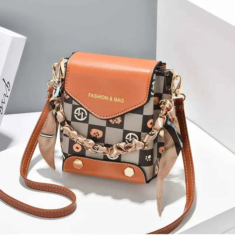 Wear-resistant PU leather mini single-shoulder bag for women, flip cover cartoon square graffiti crossbody bag