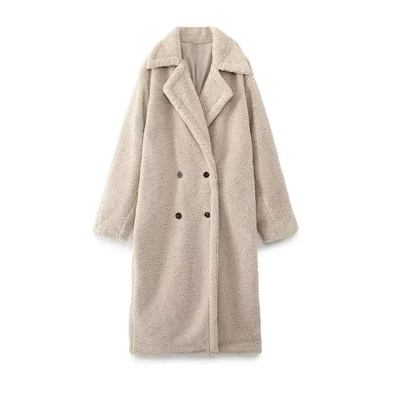 KEYANKETIAN Winter New Women's Teddy Bear Coat Stylish Thick Thick Warm Faux Fur Fleece Lady Long Coat Double Breasted Jacket