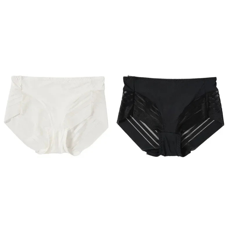 2PCS High Waist Briefs Women Seamless Panties Transparent Mesh High Elastic Tummy Control Underwear Female Lingere Underpant Streetsharks