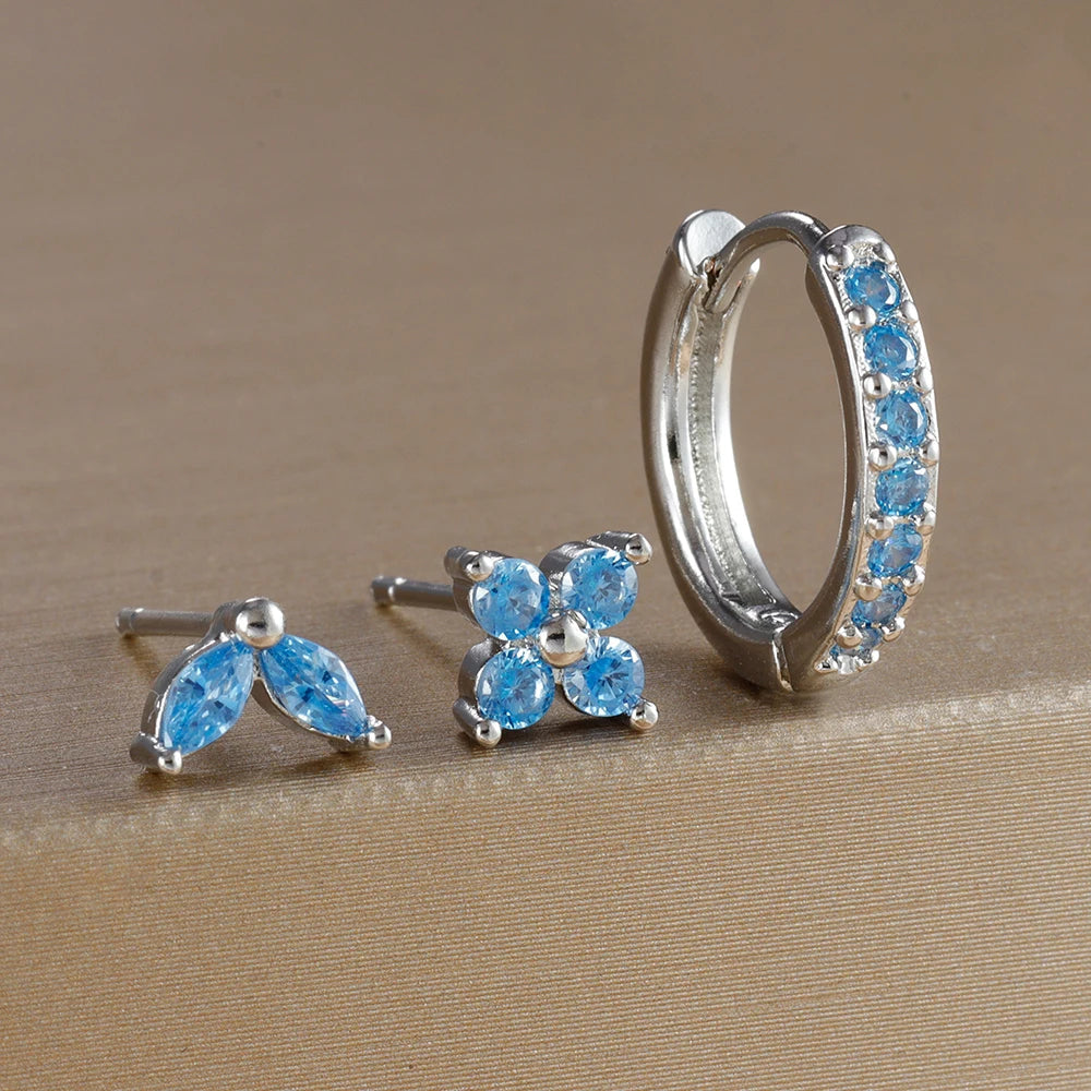 3PCS Stainless Steel Gold Color Circle Hoop Earrings Set for Women Simple Zircon Flower Stud Earring Cartilage Piercing Jewelry Streetsharks