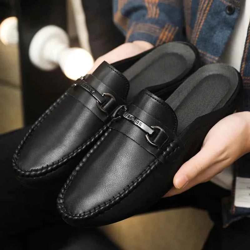 Summer Half Shoes For Men Comfortable Leather Casual Shoes Soft Flat Men's Loafers Lightweight Slip-on Shoes Man Daily Slippers luxecrown.co.uk