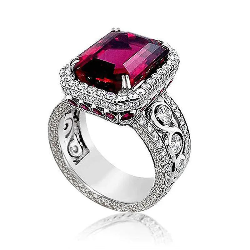 Luxury Lady 925 Sterling Silver Finger Ring Shiny Red CZ Gorgeous Party Accessories Trendy High-quality Wedding Band Jewelry Streetsharks