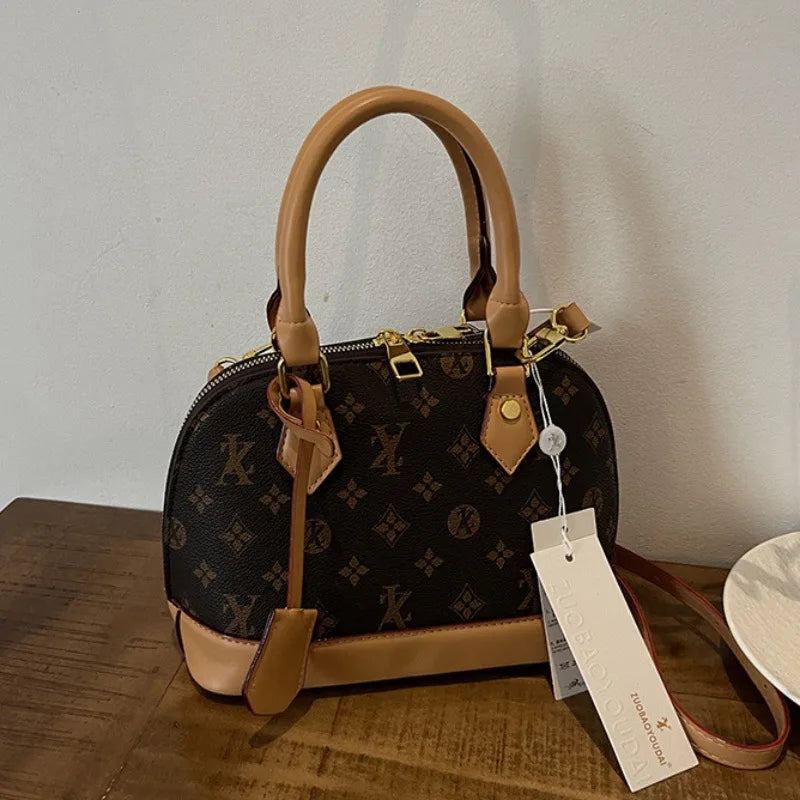 Fashion Luxury Design Women's Shell Handbag Retro Print PU Leather Shoulder Bag Girls Street Trend Premium Crossbody Bag Soft luxecrown.co.uk