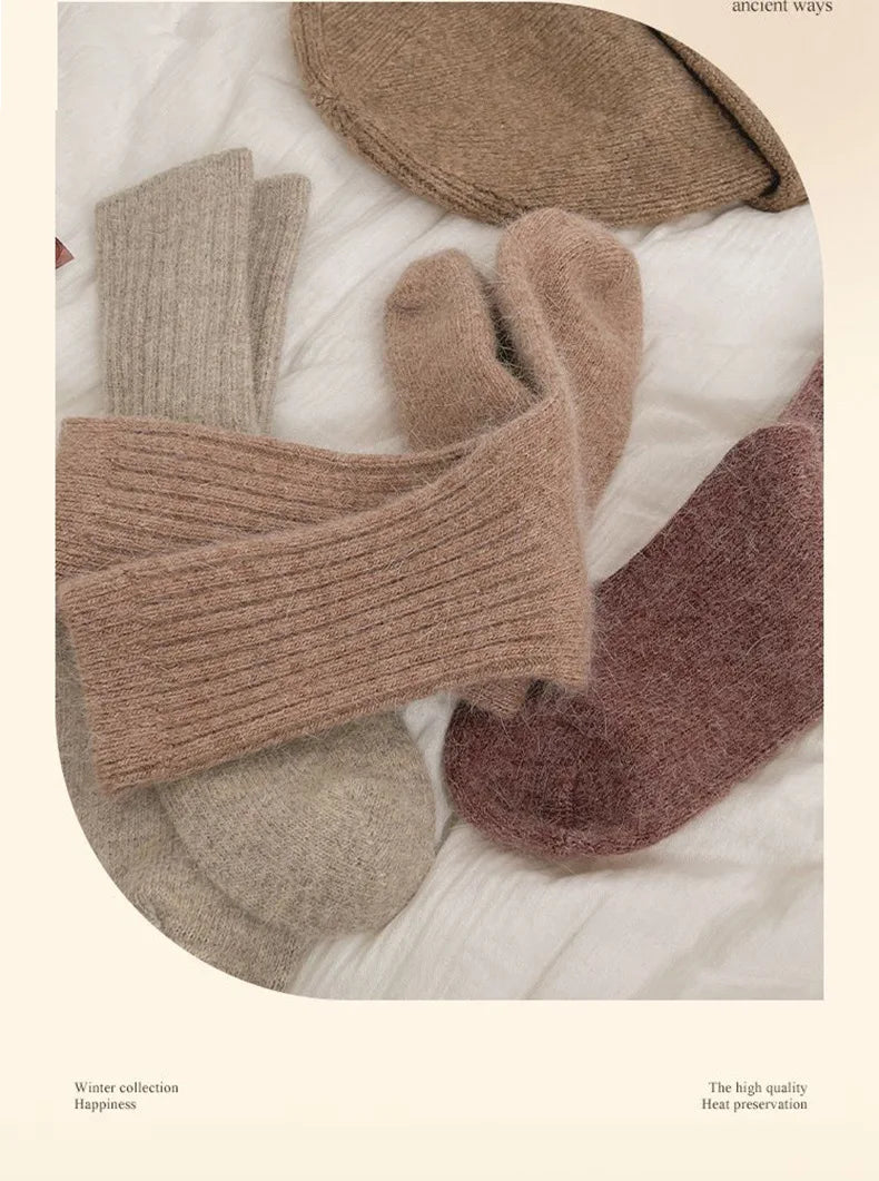 New Winter Socks Women Cashmere Wool Thicken Warm Women Socks Sox Japanese Fashion Harajuku Solid Color Thermal Long Socks