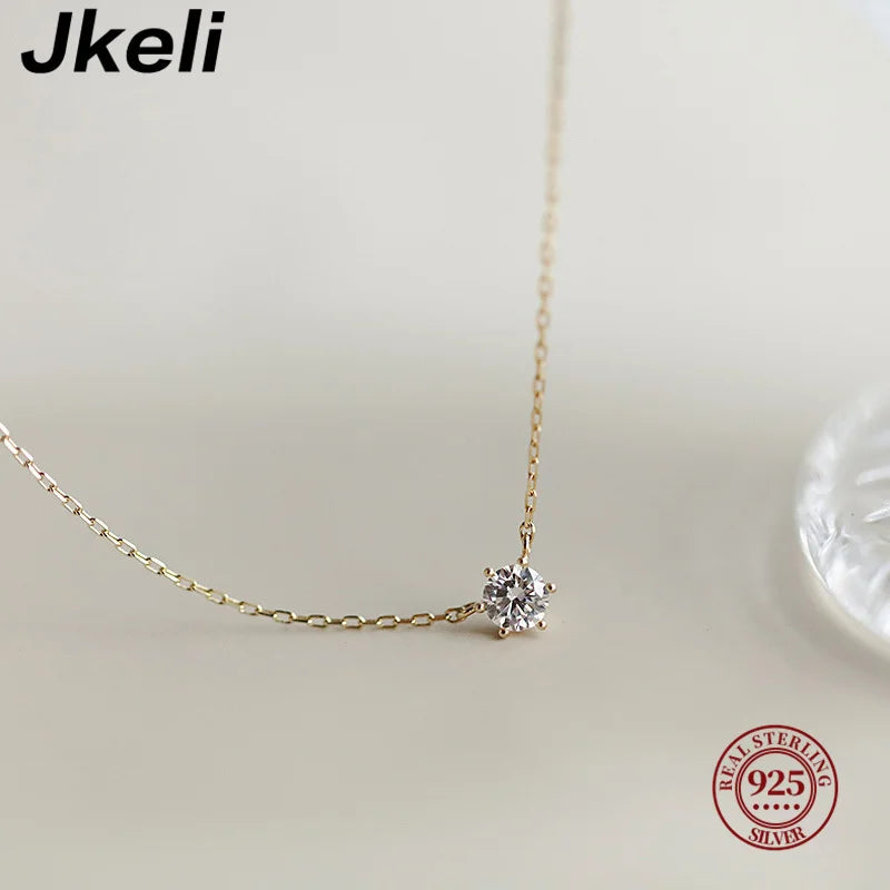 Jkeli 925 Sterling Silver 18k Gold Plated Necklace Single Sparkling Zircon Clavicle Chain for Women Wedding Jewelry collares Streetsharks