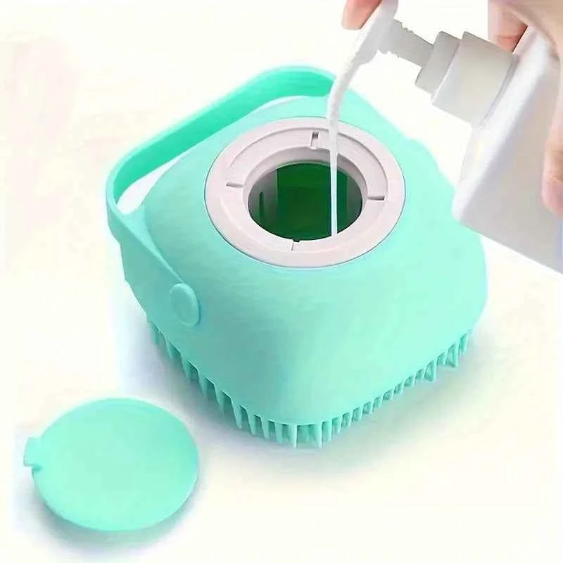 9×8×5.5cm (3.54×3.15×2.17in) Pet Shower Massage Brush - Gentle Silicone Shampoo Dispenser with Anti-Slip Handle luxecrown.co.uk