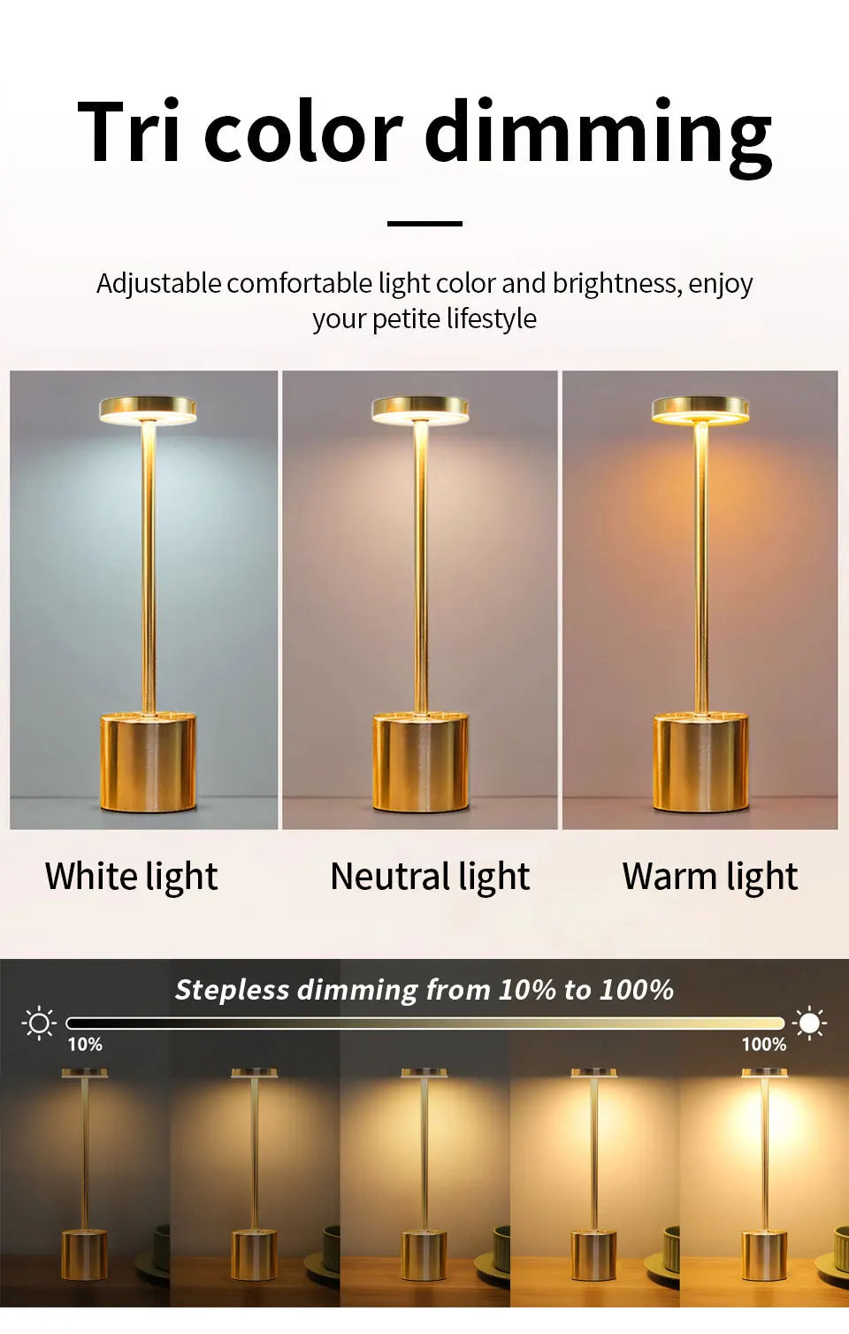 Classic Table Lamp USB Rechargeable Night Light Stepless Dimming Touch Desk Lamp 3 Colors Bedside Lamp Bar Hotel Decoration luxecrown.co.uk