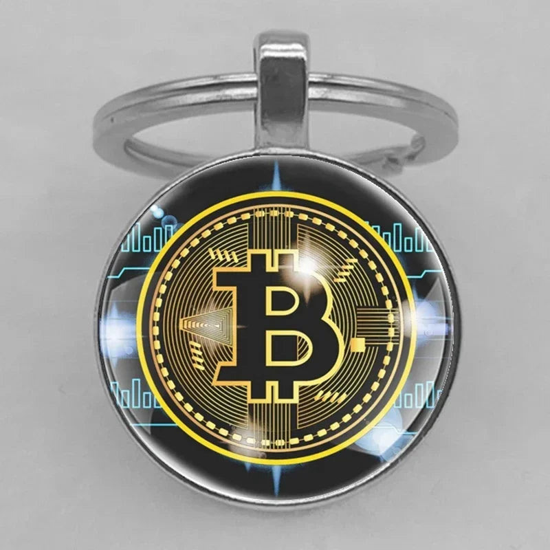 Fashion Bitcoin Design Glass Cabochon Metal Pendant Classic Men's Women's Keychain Keyring Jewelry Keychain Gift Memorial Streetsharks