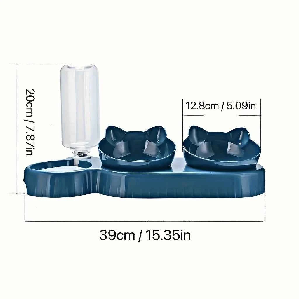 Pet Bowls With Water Feeder, 3 In 1 Ear Design Tilted Cat Water And Food Bowl Set With Gravity Water Bottle For Neck Protection luxecrown.co.uk
