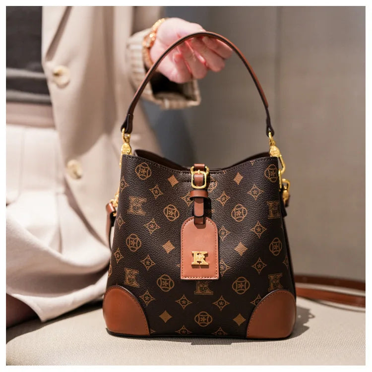 High-End Large Capacity Bucket Bag Women's Fashion Luxury Retro Floral Print Single Shoulder Bag Vintage Style PU Material luxecrown.co.uk