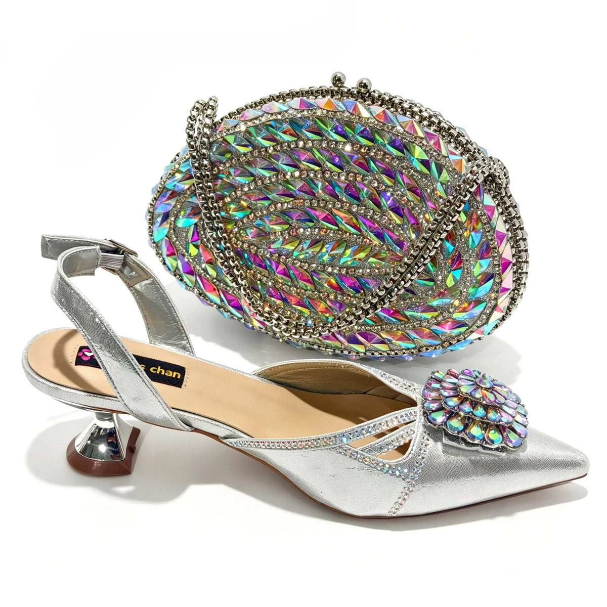 2026 Italian Peach Gold Rhinestone HAND CRAFTED UPPER Pointed Toe Women High Heels Shoes and Bag Set Elegant Party Shoes luxecrown.co.uk