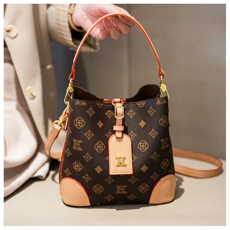 High-End Large Capacity Bucket Bag Women's Fashion Luxury Retro Floral Print Single Shoulder Bag Vintage Style PU Material luxecrown.co.uk