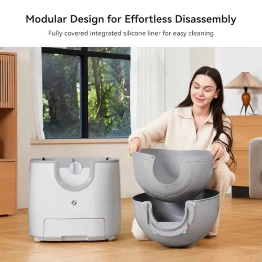 F8 Self-Cleaning Cat Litter Box Large Capacity Open-Top Design for Multi-Cat Homes with Enhanced Safety Features Includes Trash