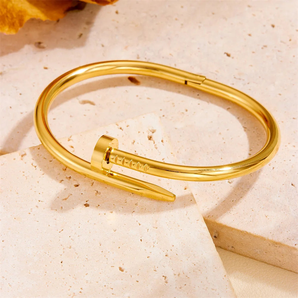 Luxury Stainless Steel Crystal Charm Bangle/Ring for Women Gold Color Non Tarnish Cuff Bracelet Jewelry Set Gift Party Streetsharks