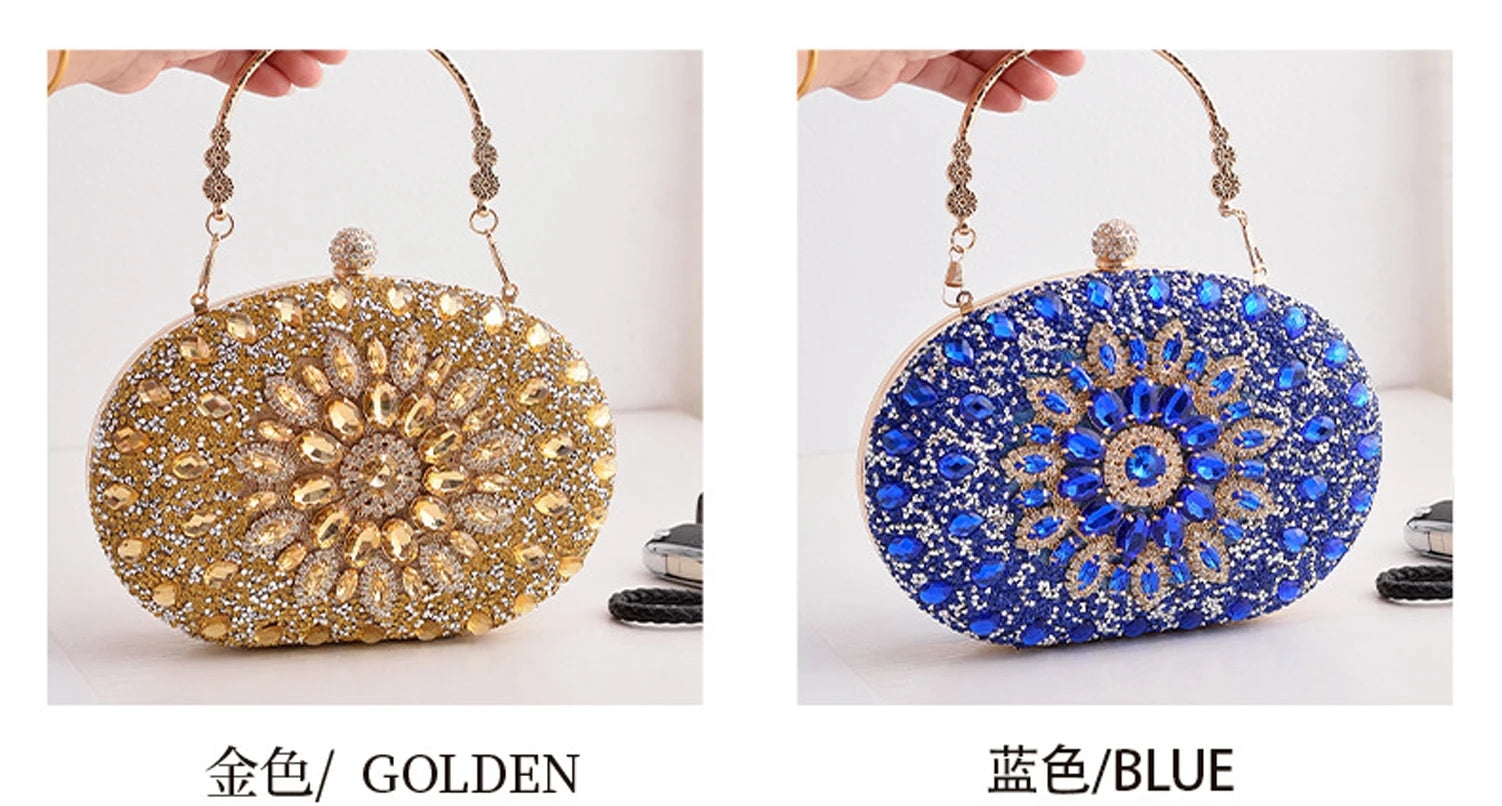 Gold Round Bag Luxury Brand Rhinestone Clutch Bags for Women 2024 Crystals Party Purses Diamond Designer Crossbody Handbags Streetsharks