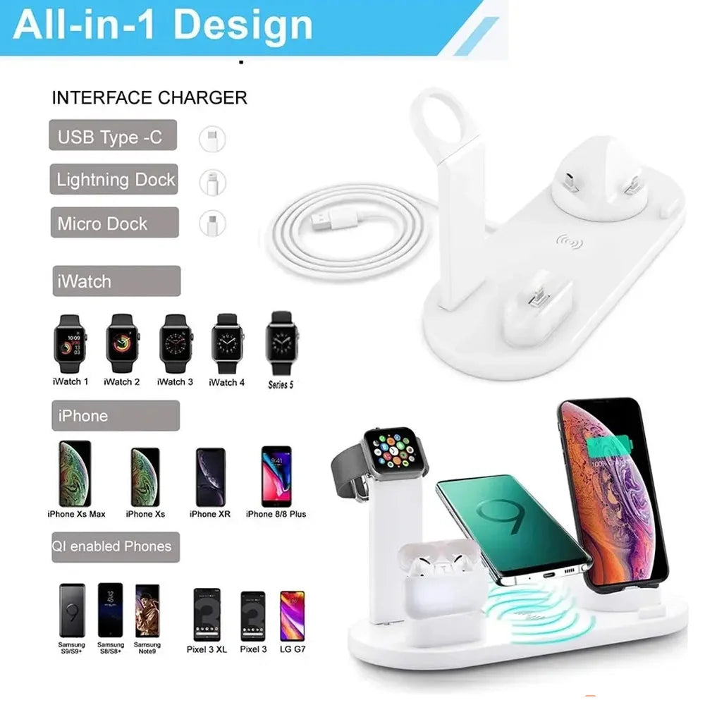 30W 6 in 1 Wireless Charger Stand Pad For iPhone 15 14 13 12 X Apple Watch Fast Charging Dock Station for Airpods Pro iWatch 7 Streetsharks