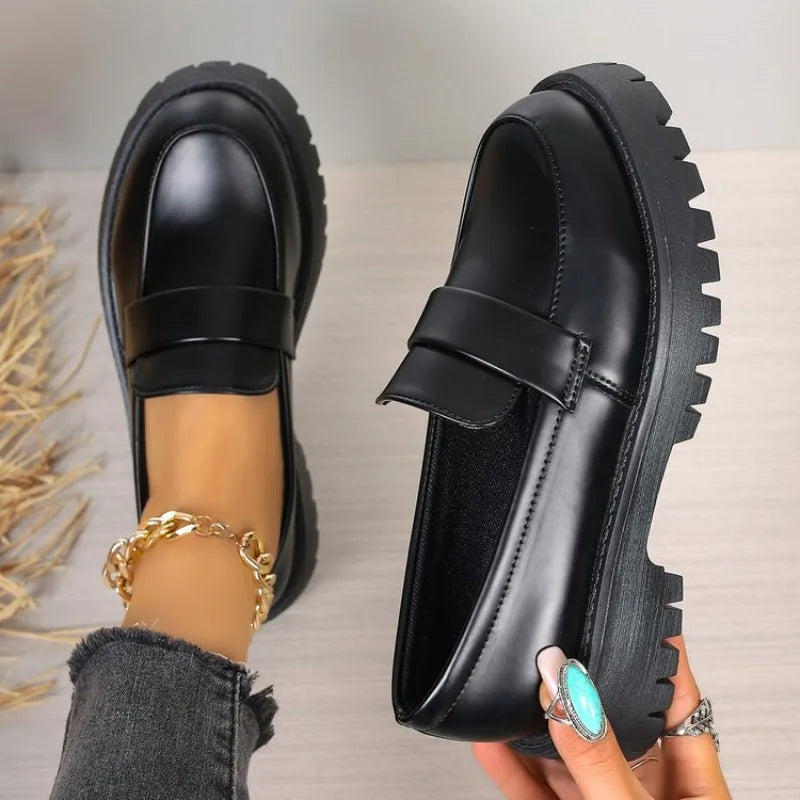 British Style Platform Loafers Women 2026 Plus Size Round Toe Single Shoes Woman Thick Bottom Pu Leather Shoes Mujer luxecrown.co.uk