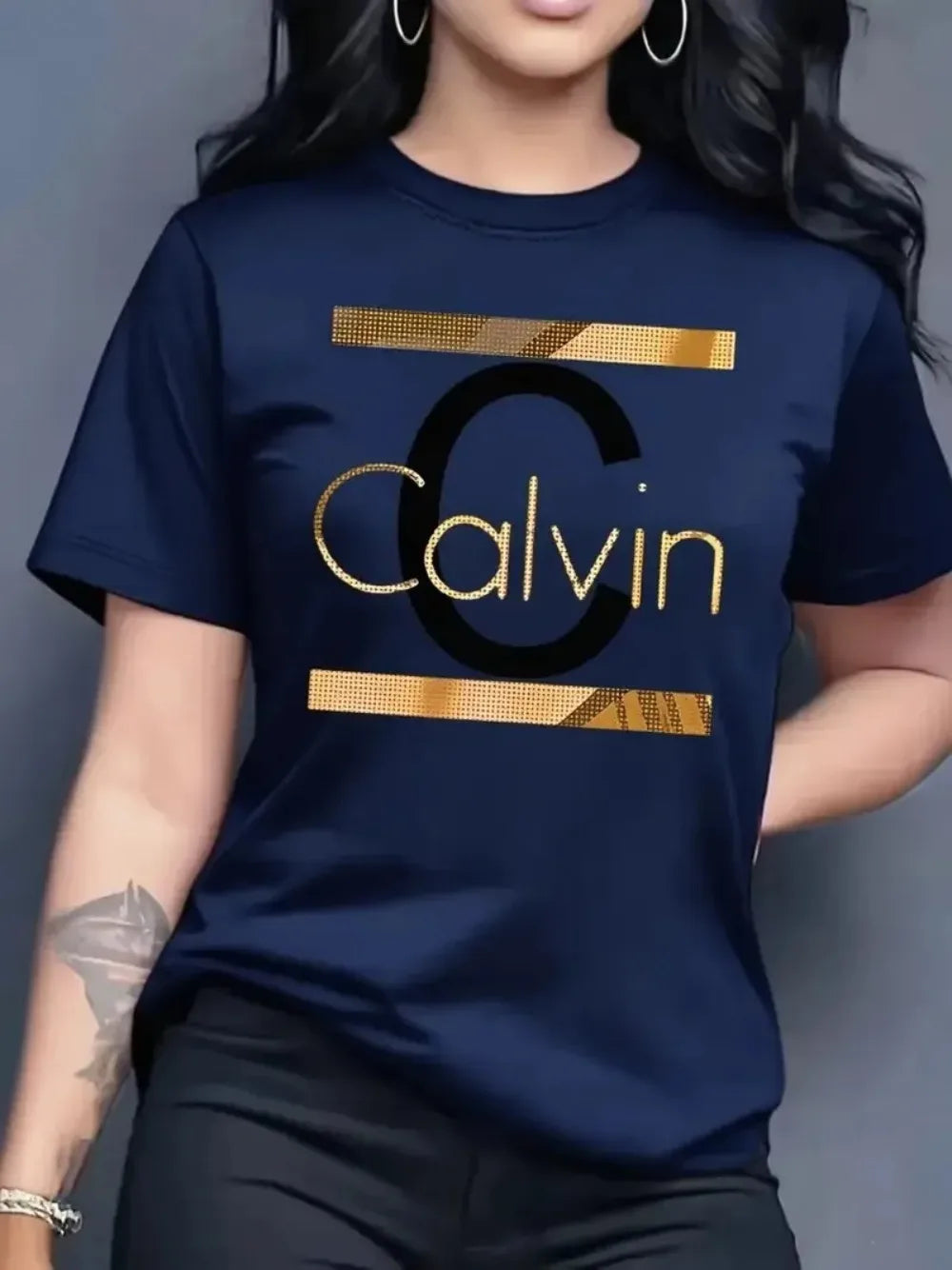 Hot Sale Women's Summer Fashion Casual Calvin Letter Pattern Print Loose Round Neck Short Sleeve Sportswear T-shirt y2k clothes luxecrown.co.uk