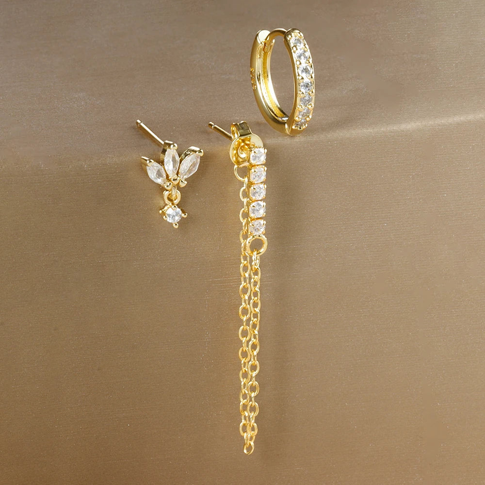 3PCS Luxury Star Pendant Piercing Earrings Set For Women Stainless Steel Zircon Punk Ear Studs Earring Lady Jewelry aretes Streetsharks