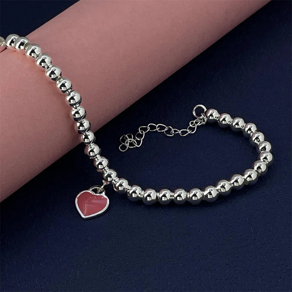 925 Sterling Silver Bracelet Red Heart Brand Charm Women Classic Fashion Party Jewelry Gift Streetsharks