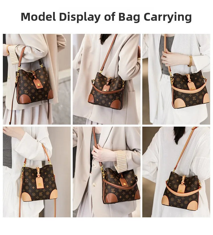 High-End Large Capacity Bucket Bag Women's Fashion Luxury Retro Floral Print Single Shoulder Bag Vintage Style PU Material luxecrown.co.uk