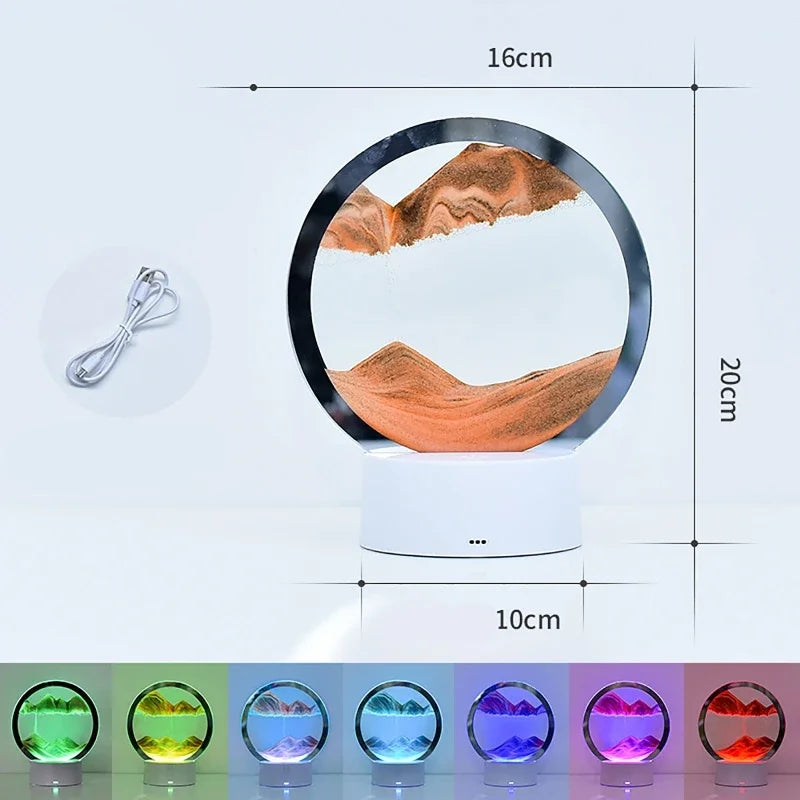 3D Hourglass Table Lamp 7 Color RGB Adjustable Moving Sand Quicksand Flowing Sand Art Picture Deep Sea Sandscape Home Decor Gift Streetsharks
