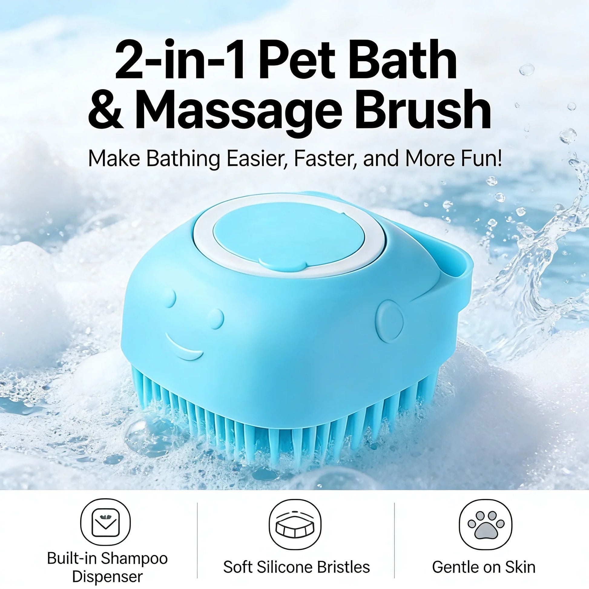 2-In-1 Pet Bath & Massage Brush With Shampoo Storage Silicone Dog Cat Grooming Tool For Puppy Kitten Sensitive Skin luxecrown.co.uk