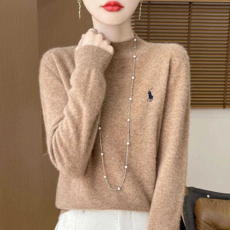 2024 Autumn/Winter Women's New Cashmere Hoodie Fashionable Embroidered Half High Neck Soft Cashmere Explosive100% Australianwool Streetsharks