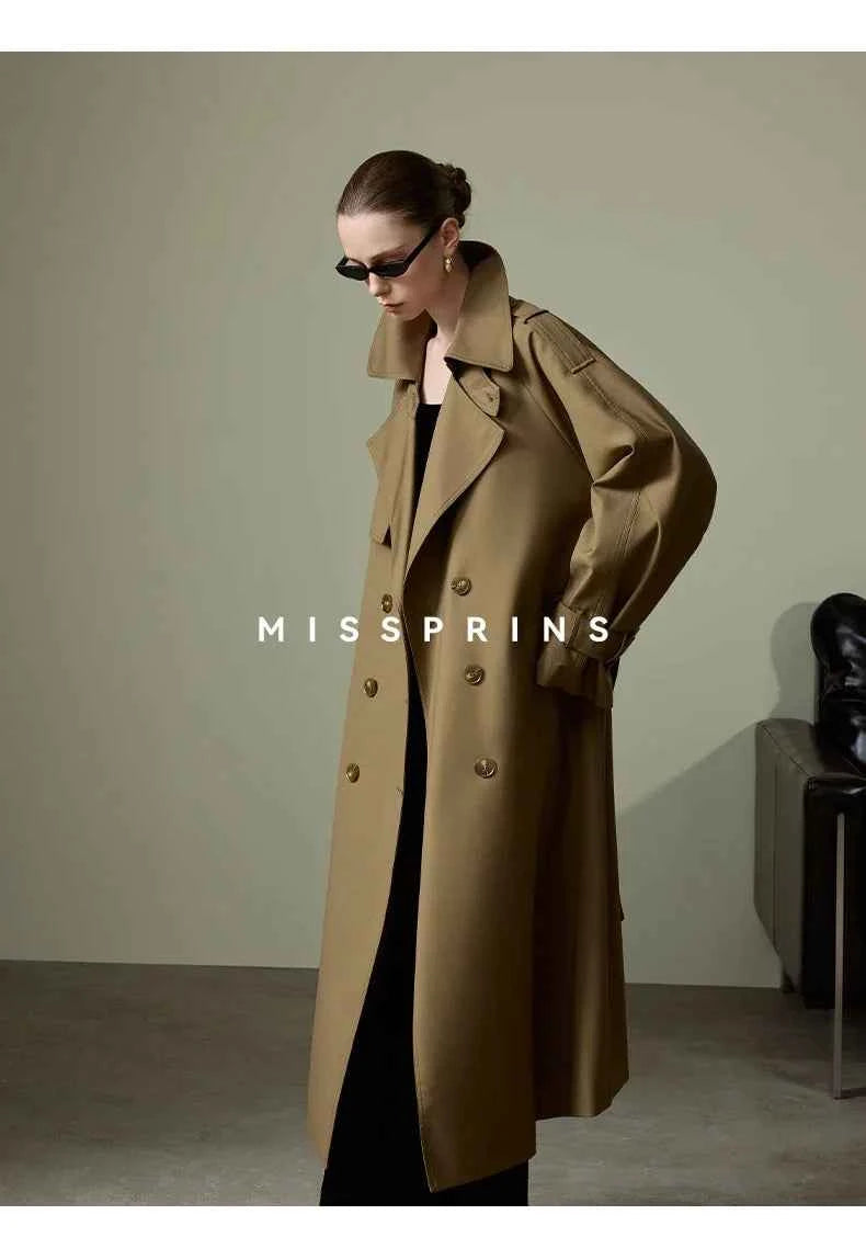 Lautaro Spring Autumn Long Khaki Trench Coat for Women Belt Double Breasted Chic Luxury Designer European Fashion Clothes 2025