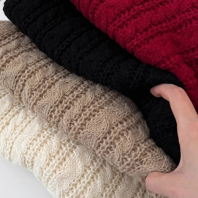 Autumn Striped Sweater Women Knitwears Solid Loose V Neck  Knit Pullover Warm Long Sleeves Tops Khaki Knitted Jumpers Women